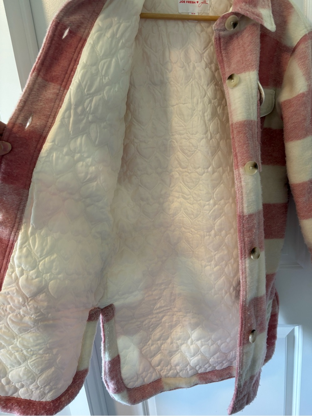 Joe Fresh x Jillian Harris Quilted Plaid Shacket Pink White Size Small - Picture 5 of 10